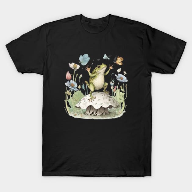 Cottagecore Aesthetic Frog Cute Vintage T-Shirt by TriHarder12